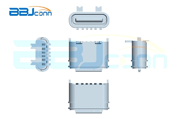 TYPE-C 6P 防水母座 直立式 H=6.40 舌片外漏0.75 两脚插两脚贴 端子SMT 防水IPX7 常规款 TYPE-C 6P 防水母座 直立式 H=6.40 舌片外漏0.75 两脚插两脚贴 端子SMT 防水IPX7 常规款