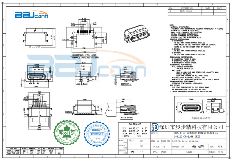 防水type-c连接器-1 防水type-c连接器-1