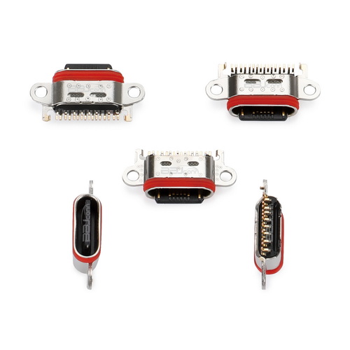 UC.01.31-1W-0007--TYPE-C 16P 防水母座 L=7.05 CH=0.78 沉板1.0 舌片外漏1.40 带双耳螺丝孔 端子SMT IP68(13-RENO)_调整大小